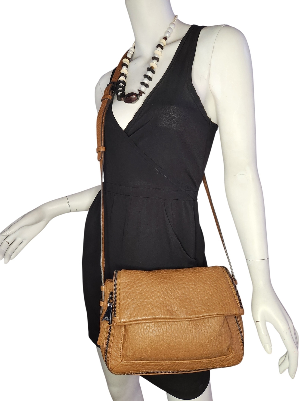 AIMEE KESTENBERG BROWN PEBBLED LEATHER CROSSBODY  EXPANDABLE PURSE BAG SHOULDER